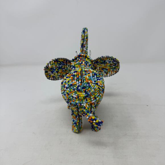 Handmade Beaded African Elephant Figurine Multicolor Wire Art Sculpture - Picture 6 of 9